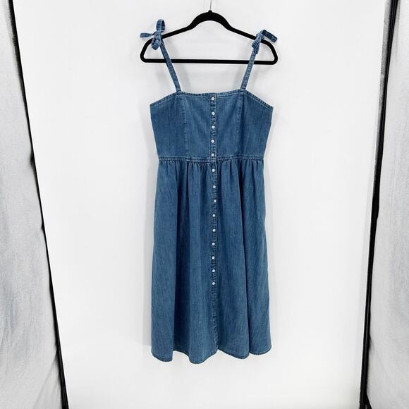 ASOS Denim midi dress shoulder ties pockets heavy cotton size 8 prairie cottage - Picture 1 of 7